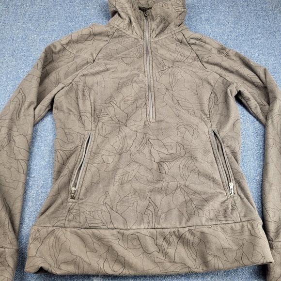 The North Face Tops - The North Face Womens Gray Floral Etched Quarter Zip Fleece Hoodie Size Medium